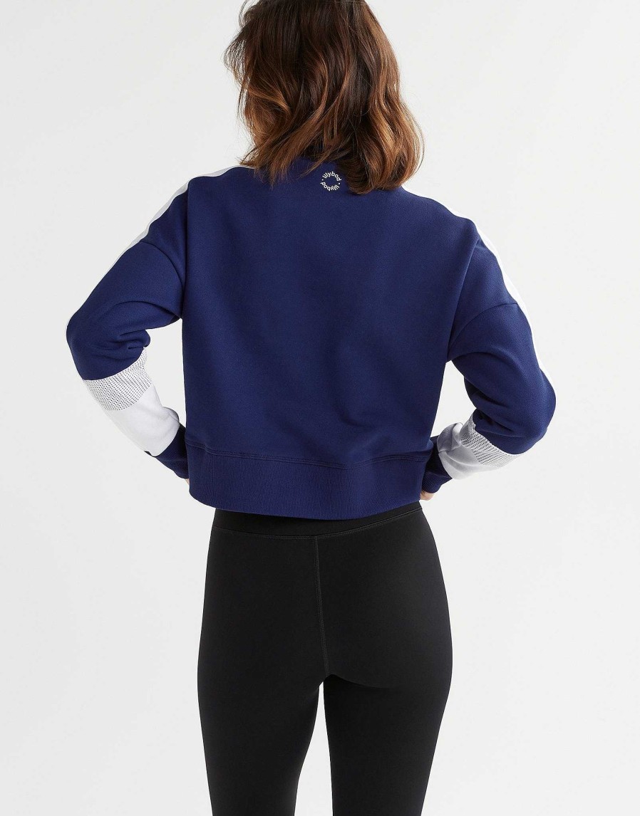 Women Lilybod Edit | Alyna Sweat Top - Blue Depths & Signature Bright White.